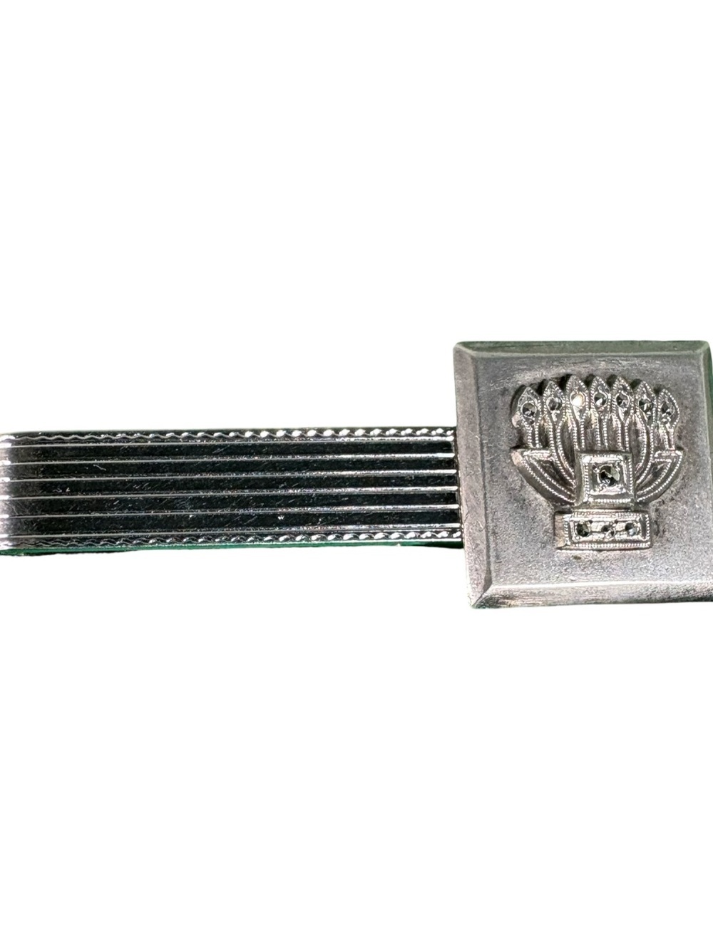 Polished Sterling Silver tie clip clasp w/menorah design-all.925-Jewish-Hebrew